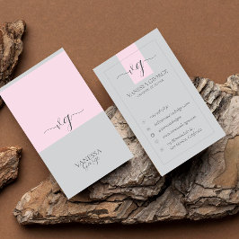 Elegantes Niedlich rosa Gray Modernes Monogramm Cu Visitenkarte