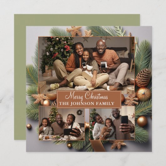 Elegantes Niedliches 3-Foto-Familie Weihnachten Ev (Vorne/Hinten)