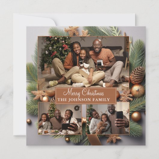 Elegantes Niedliches 3-Foto-Familie Weihnachten Ev (Vorderseite)