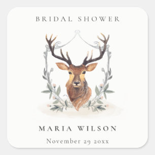 Elegantes Niedliches Brautparty von Dusky Deer Flo Quadratischer Aufkleber