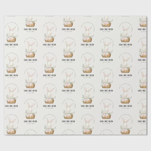 Elegantes Niedliches Bunny im Blumenkorb Kindergeb Geschenkpapier (Flach)