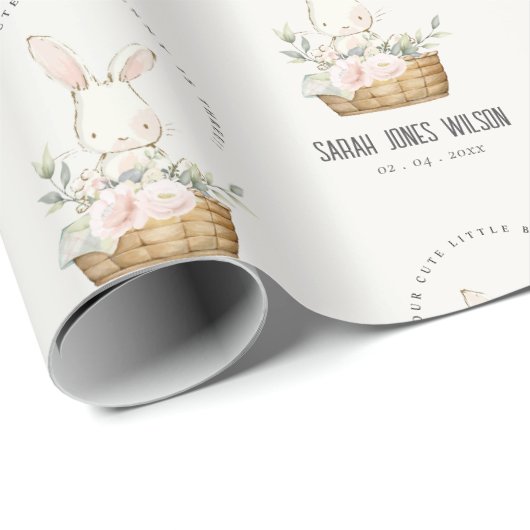 Elegantes Niedliches Bunny im Blumenkorb Kindergeb Geschenkpapier (Rolleneckpunkt)