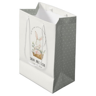Elegantes Niedliches Bunny im Blumenkorb Kindergeb Mittlere Geschenktüte