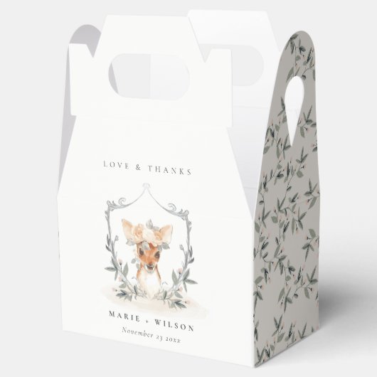 Elegantes Niedliches Dusky Deer Floral Wappen Hoch Geschenkschachtel (Geöffnet)