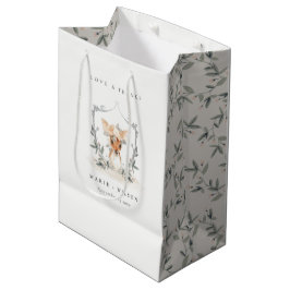 Elegantes Niedliches Dusky Deer Floral Wappen Hoch Mittlere Geschenktüte