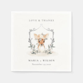 Elegantes Niedliches Dusky Deer Floral Wappen Hoch Serviette