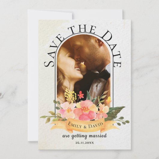 Elegantes Niedliches Foto Hochzeit mit floralen Wa Ankündigung (Vorderseite)