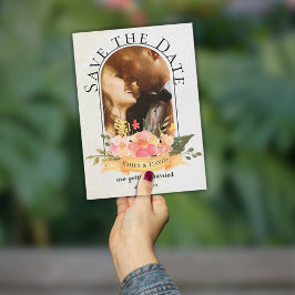 Elegantes Niedliches Foto Hochzeit mit floralen Wa Ankündigungspostkarte