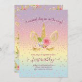 Elegantes niedliches Gold zum ersten Geburtstag Gl Einladung (Vorne/Hinten)