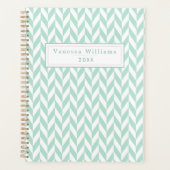 Elegantes Niedliches Mint Green Herringbone-Muster Planer (Vorderseite)