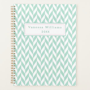 Elegantes Niedliches Mint Green Herringbone-Muster Planer