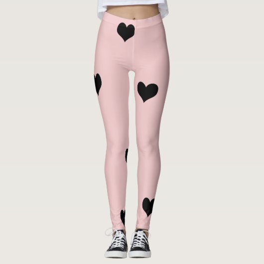 Elegantes niedliches Schwarz-Blau-Rosa-Herzmuster Leggings (Vorderseite)