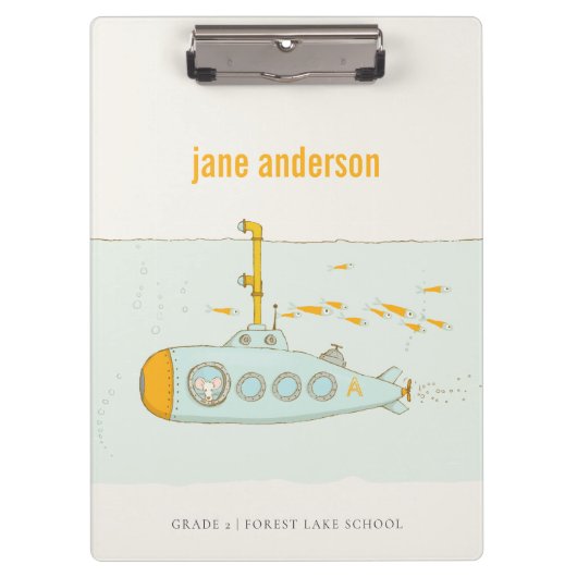 Elegantes Niedliches U-Boot-Fischmonogramm Klemmbrett (Vorderseite)