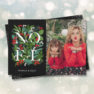 Elegantes NOEL-Grün auf schwarzem Foto Feiertagskarte