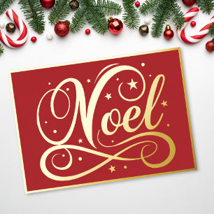 Elegantes Noel-Script Rot Gold Weihnachten Folien Feiertagskarte
