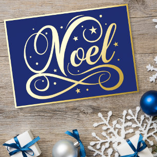 Elegantes Noel-Skript Blau Gold Weihnachten Folien Feiertagskarte