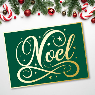 Elegantes Noel-Skript Grün Gold Weihnachten Folien Feiertagskarte