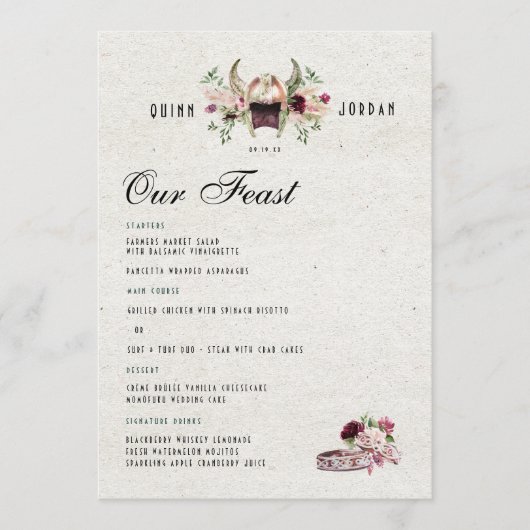 Elegantes Norse Viking Wedding Menu Menükarte (Vorderseite)