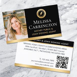 Elegantes Notar-Foto-QR-Code Gold Schwarz Visitenkarte
