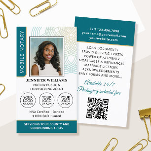 Elegantes Notar-Foto-QR-Code-Teal Visitenkarte