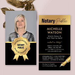 Elegantes Notar Public Foto Black & Gold Visitenkarte