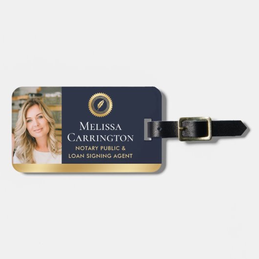 Elegantes Notar Public Foto Gold Dark Blue Gepäckanhänger (Vorderseite horizontal)
