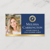 Elegantes Notar Public Foto QR Gold Navy Blue Visitenkarte (Vorderseite)