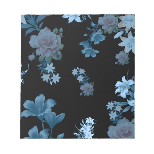 Elegantes Notizbuch mit Teal-Blumenmuster Notizblock (Vorderseite)