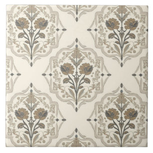 Elegantes Nouveau-Neutrales Vintage-Blumenmotiv Fliese