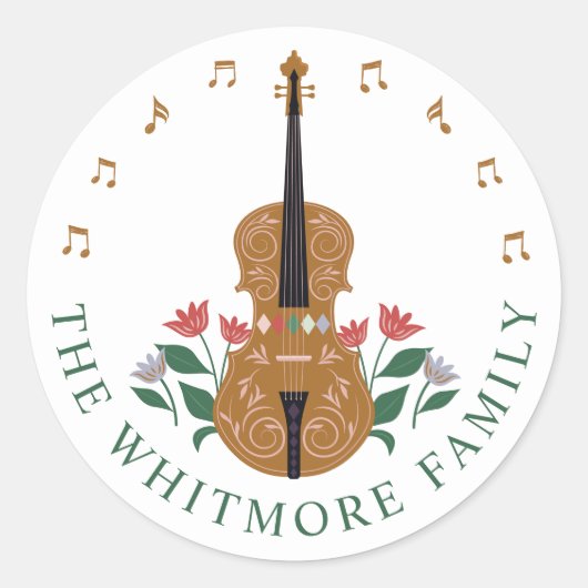Elegantes Nutcracker Violin Instrument Blumenmusik Runder Aufkleber (Vorderseite)