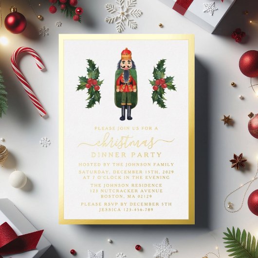 Elegantes Nutcracker Weihnachtsessen Party Gold Folieneinladung