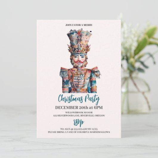 Elegantes Nutcracker Weihnachtsfest Party Einladung (Stehend Vorderseite)