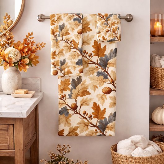 Elegantes Oak Leaf & Pinecone Herbstmuster Badhandtuch Set
