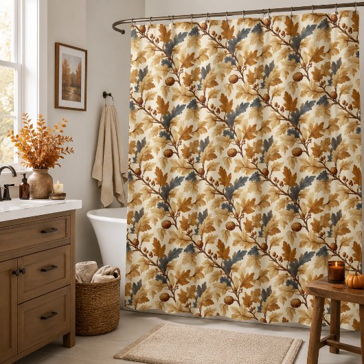 Elegantes Oak Leaf & Pinecone Herbstmuster Duschvorhang