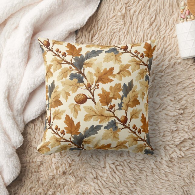 Elegantes Oak Leaf & Pinecone Herbstmuster Kissen (Decke)