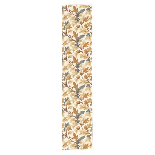 Elegantes Oak Leaf & Pinecone Herbstmuster Kurzer Tischläufer (Vorderseite)