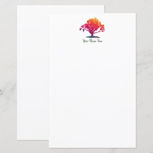 Elegantes Oak Tree Monogram Stationery Paper (Vorne/Hinten)