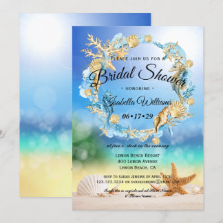 Elegantes Ocean Beach Starfish Muschel Brautparty Einladung