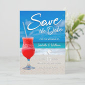 Elegantes Ocean Beach Summer Drink Save the Date (Stehend Vorderseite)