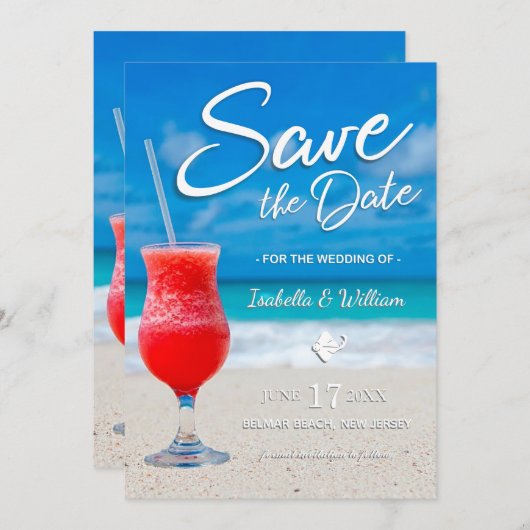 Elegantes Ocean Beach Summer Drink Save the Date (Vorne/Hinten)