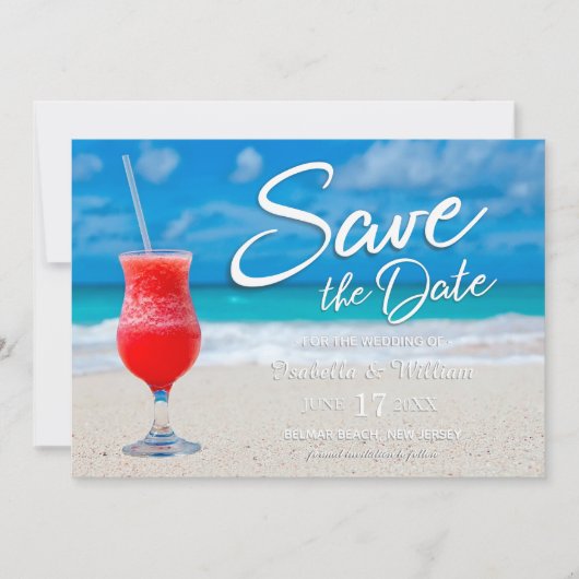 Elegantes Ocean Beach Summer Drink Save the Date (Vorderseite)