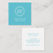 Elegantes Ocean Blue Script Beruflich Monogram Quadratische Visitenkarte (Vorne/Hinten)