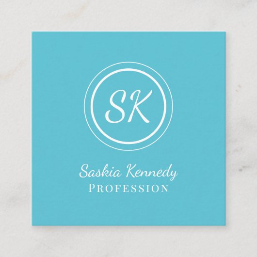 Elegantes Ocean Blue Script Beruflich Monogram Quadratische Visitenkarte (Vorderseite)
