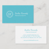 Elegantes Ocean Blue Script Beruflich Monogram Visitenkarte (Vorne/Hinten)