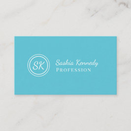 Elegantes Ocean Blue Script Beruflich Monogram Visitenkarte