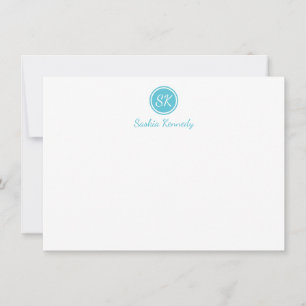 Elegantes Ocean Blue Script Monogram Beruflich Mitteilungskarte