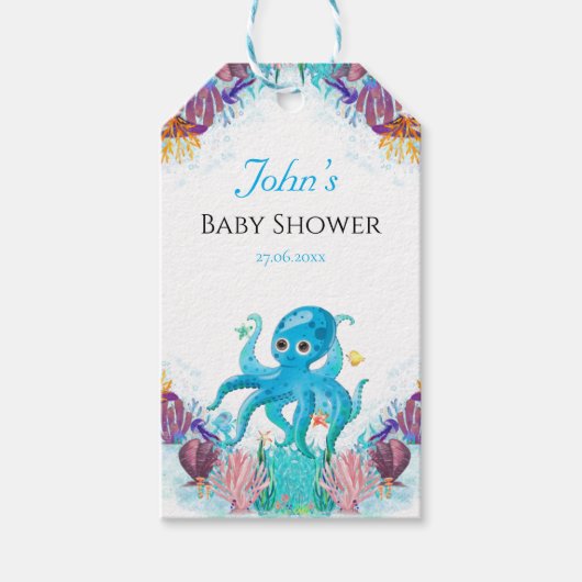 Elegantes Ocean Octopus Baby Shower Gif Geschenkanhänger (Vorderseite)