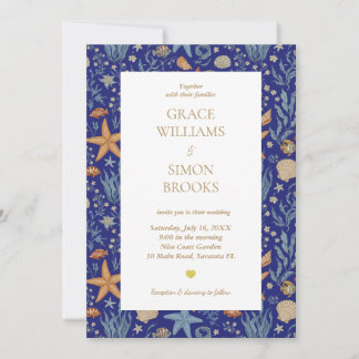Elegantes Ocean Sea Gold Ultramarine Custom Weddin Einladung