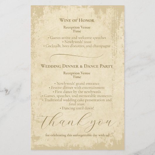 Elegantes Off-White-Grunge-Hochzeitsprogramm (Rückseite)