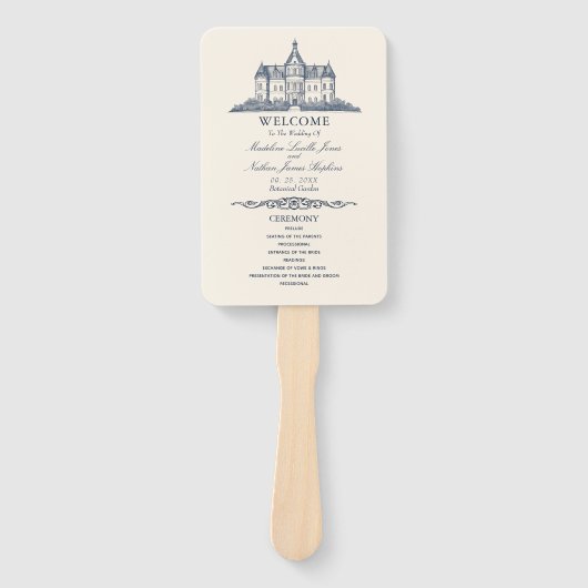 Elegantes Old Chateau Manor Hochzeitsprogramm Fächer (Vorderseite)